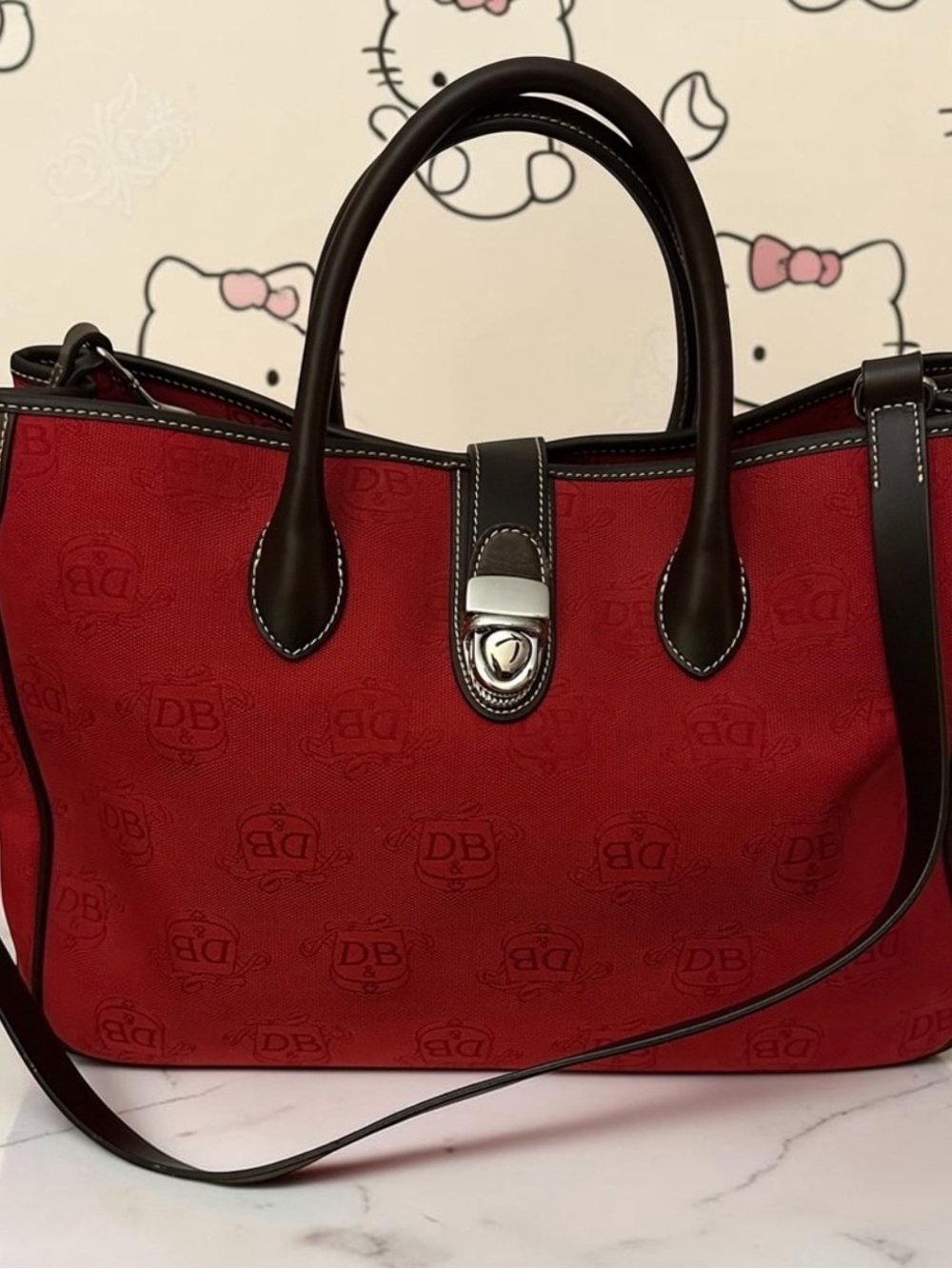 Dooney & Bourke Red DB Monogram Logo Lock Satchel Crossbody Bag